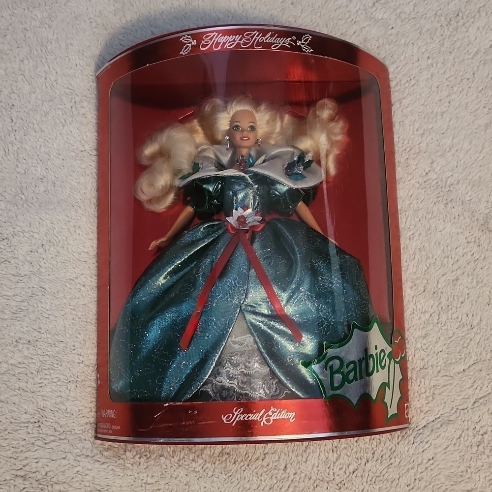 1995 Barbie doll Special edition Happy Holiday green & white dress